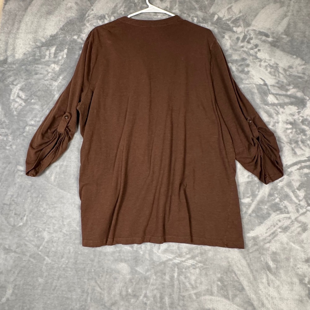 Just My Size JMS Brown Lace Yoke Button Front Top 3X 3/4 Roll Tab Sleeve JM1309 - Picture 3 of 5